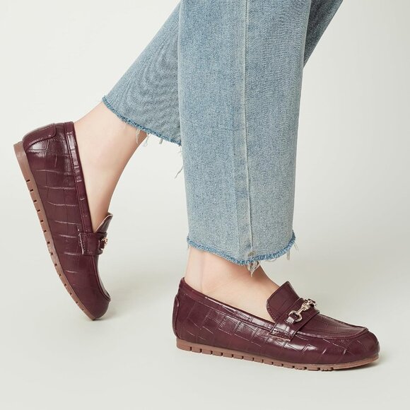 Women's Burgundy Faux Leather Arch Support Casual Slip on Comfort Penny Loafers - Picture 2 of 7